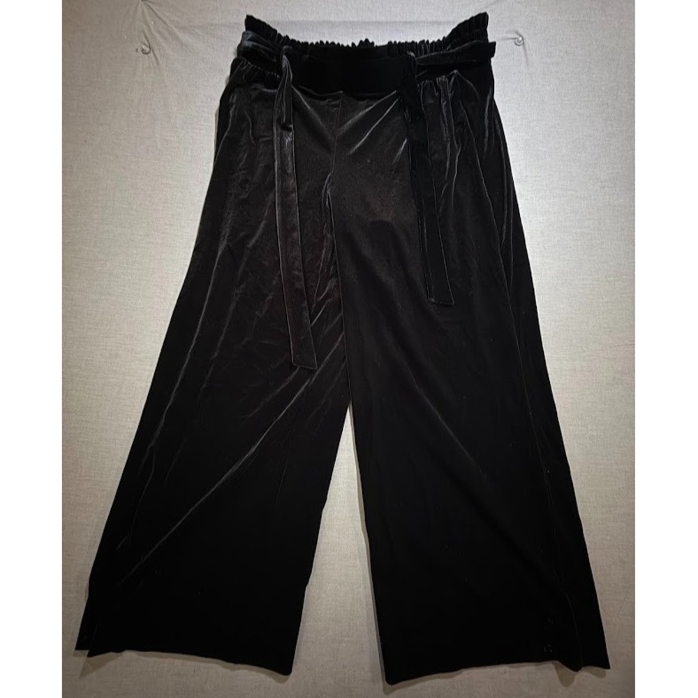 International Concepts Pants Womens L Black Velour Loose Drawstring Wideโ 36X28